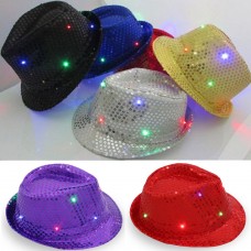Fashion  Bar Flashing Light Up LED Fedora Trilby Sequin Hats Dancing Party  eb-88197998